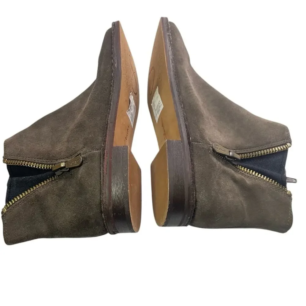 Clarks Cabaret Ruby Boots 7.5 Khaki Taupe Suede Asymmetric Zip Ankle Bootie